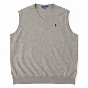 Polo Ralph Lauren Sweater Vest Pima Cotton Gray 2XLT Big Tall V Neck Preppy Golf